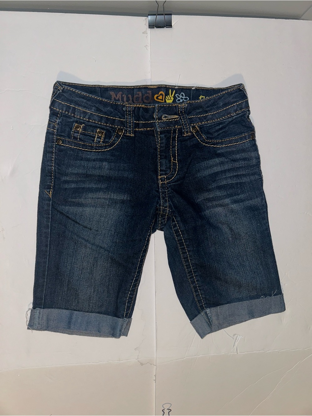 Y2K Style Mudd Dark Blue Rolled-Cuff Denim Shorts